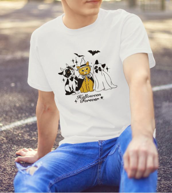 Halloween Forever Cats Witch Ghost Costumes Bats T-Shirt