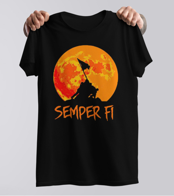 Semper Fi Halloween Full Moon Flag Raising T-Shirt