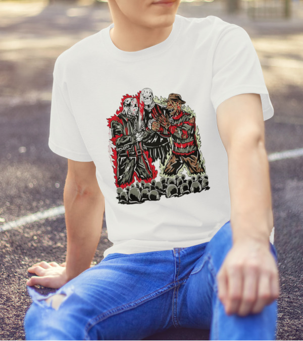 Horror Movies Violent Faceoff Battle Trio In Crowded Arena T-Shirt