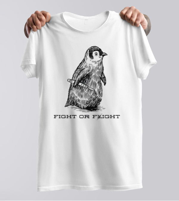Fight Or Flight Penguin With Knife Image T-Shirt