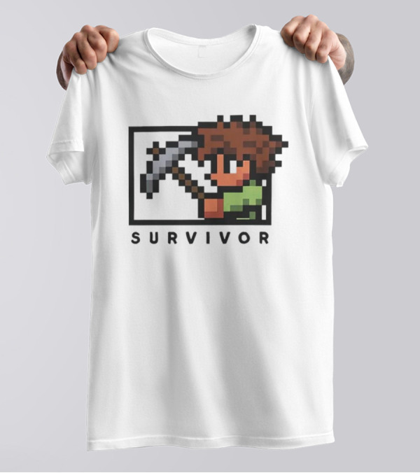 Terraria Survivor Pixel Art Character With Pickaxe T-Shirt