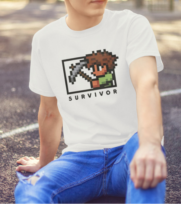 Terraria Survivor Pixel Art Character With Pickaxe T-Shirt