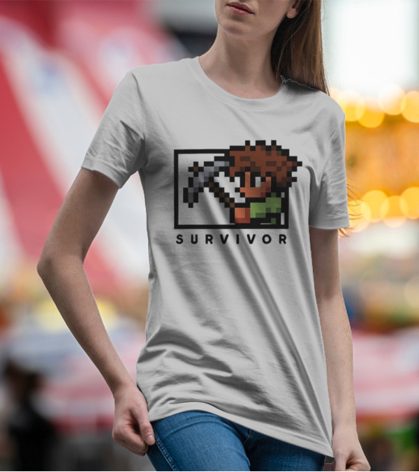 Terraria Survivor Pixel Art Character With Pickaxe T-Shirt