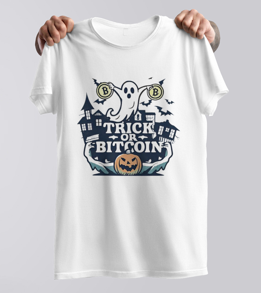 Trick Or Bitcoin Ghost Halloween Haunted House Jack-o'-Lantern T-Shirt