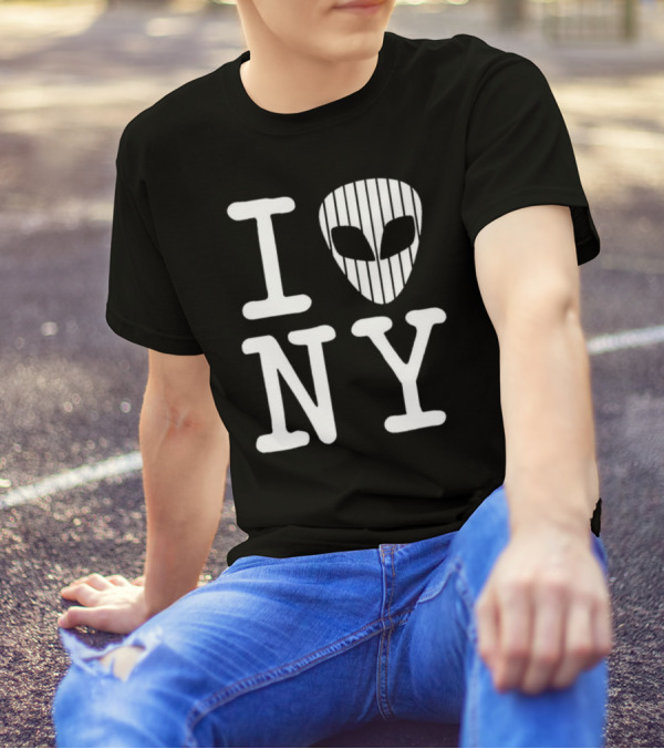 I Alien NY Alien Head Baseball Stripes T-Shirt