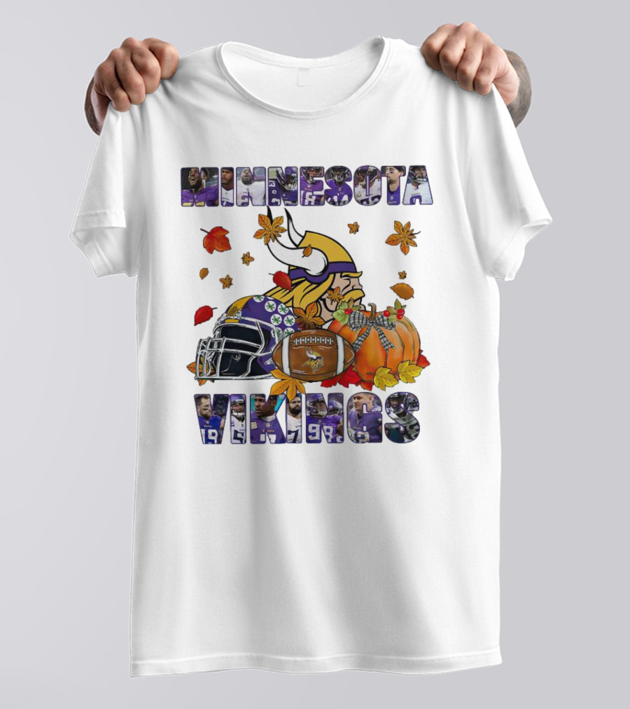 Minnesota Vikings Football Fall Leaves Helmet Pumpkin T-Shirt