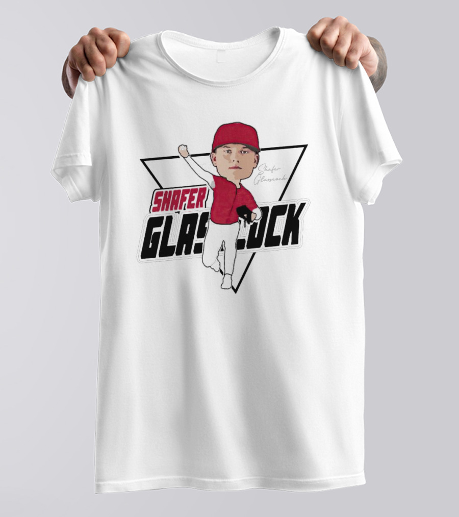 Shafer Glasscock Caricature Signature Red Cap Baseball Pose T-Shirt