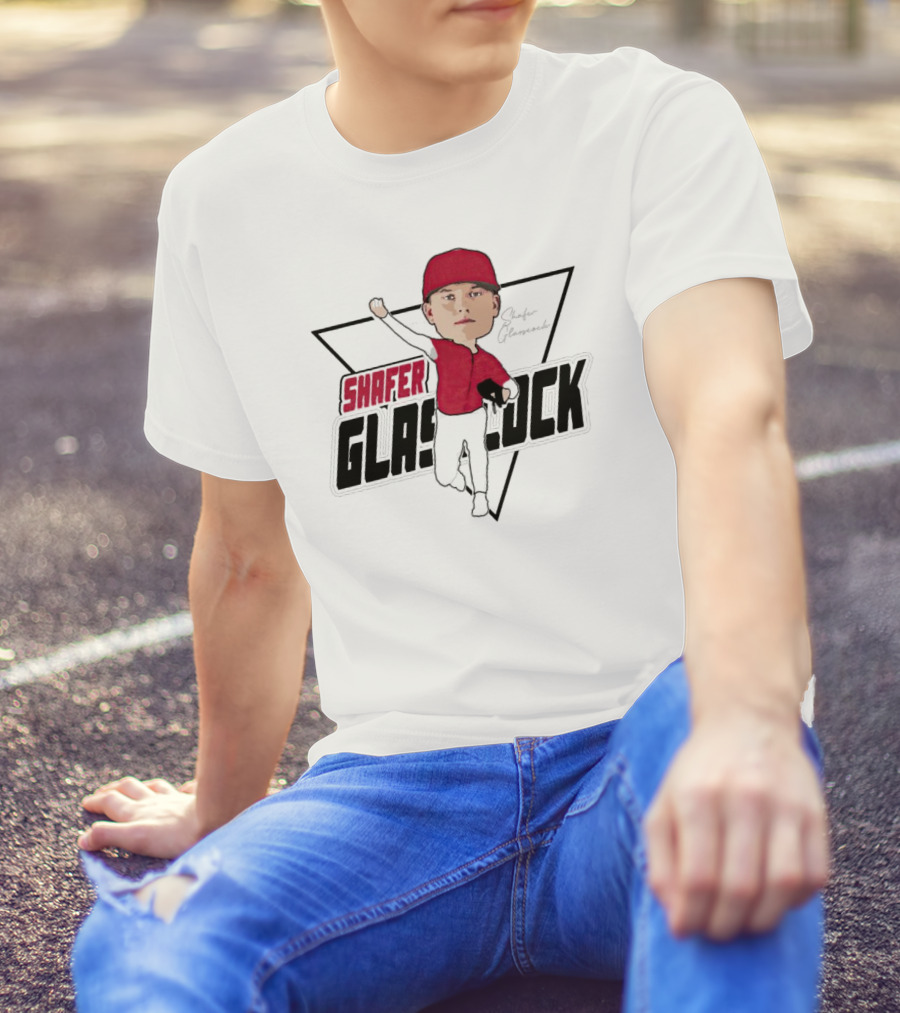 Shafer Glasscock Caricature Signature Red Cap Baseball Pose T-Shirt