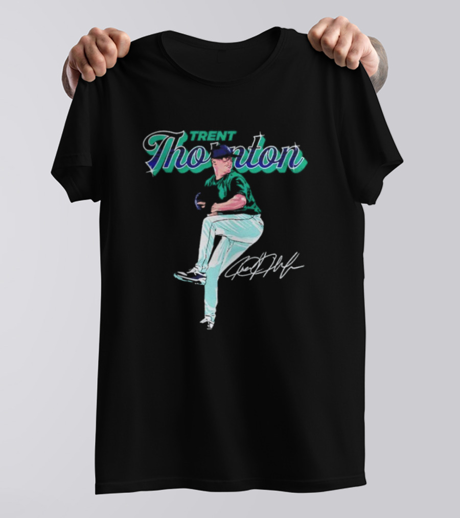 Trent Thornton Pitching Seattle Mariners Baseball Signature T-Shirt