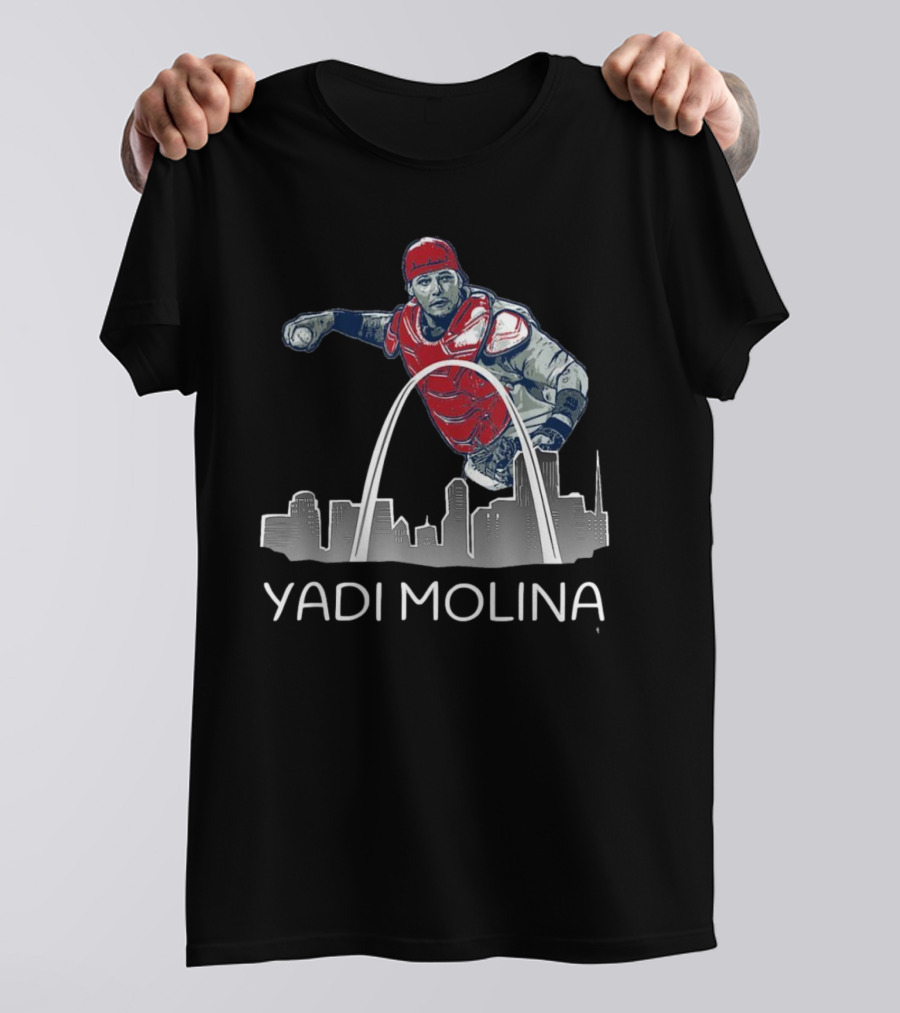 Yadi Molina St. Louis Skyline Arch Baseball T-Shirt
