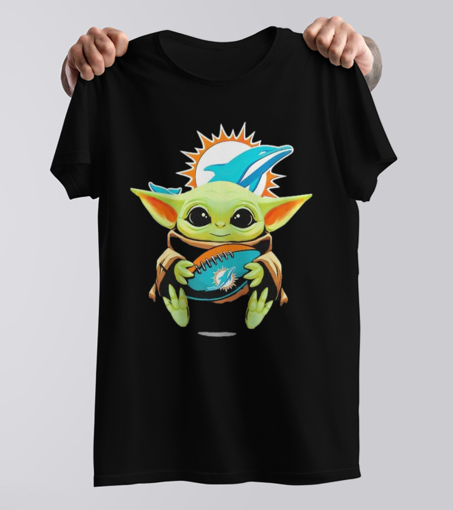 Baby Yoda Miami Dolphins Football Fan T-Shirt