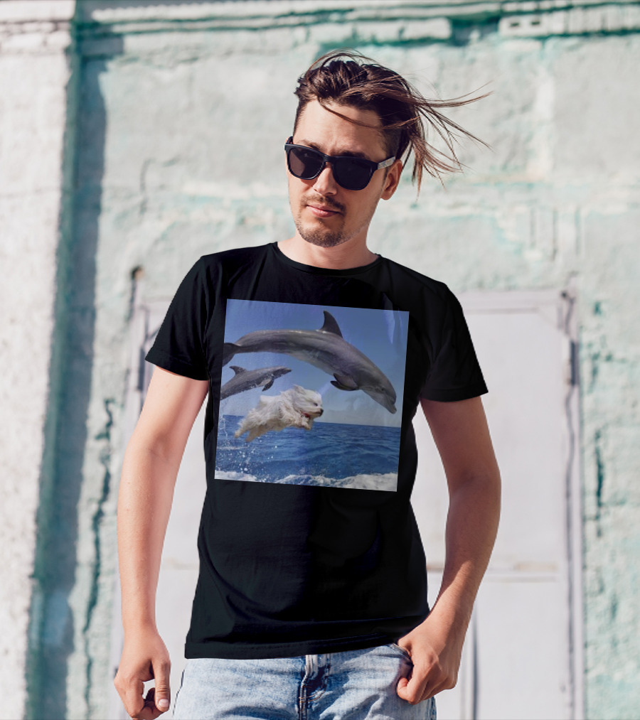 Dog Leaping With Dolphins Ocean Adventure T-Shirt
