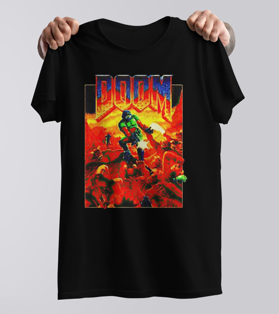 DOOM Welcome To Hell Iconic Demon Battle Scene T-Shirt
