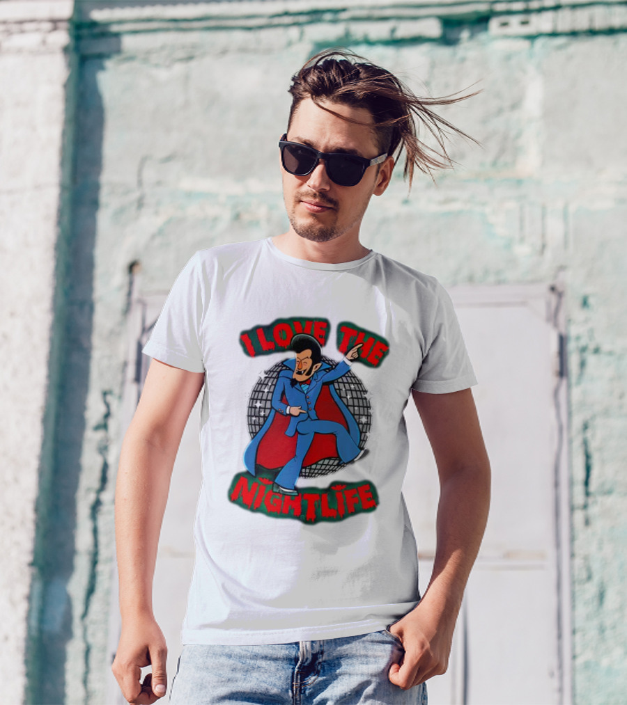 I Love The Nightlife Dracula Disco Dancing With Cape And Disco Ball T-Shirt