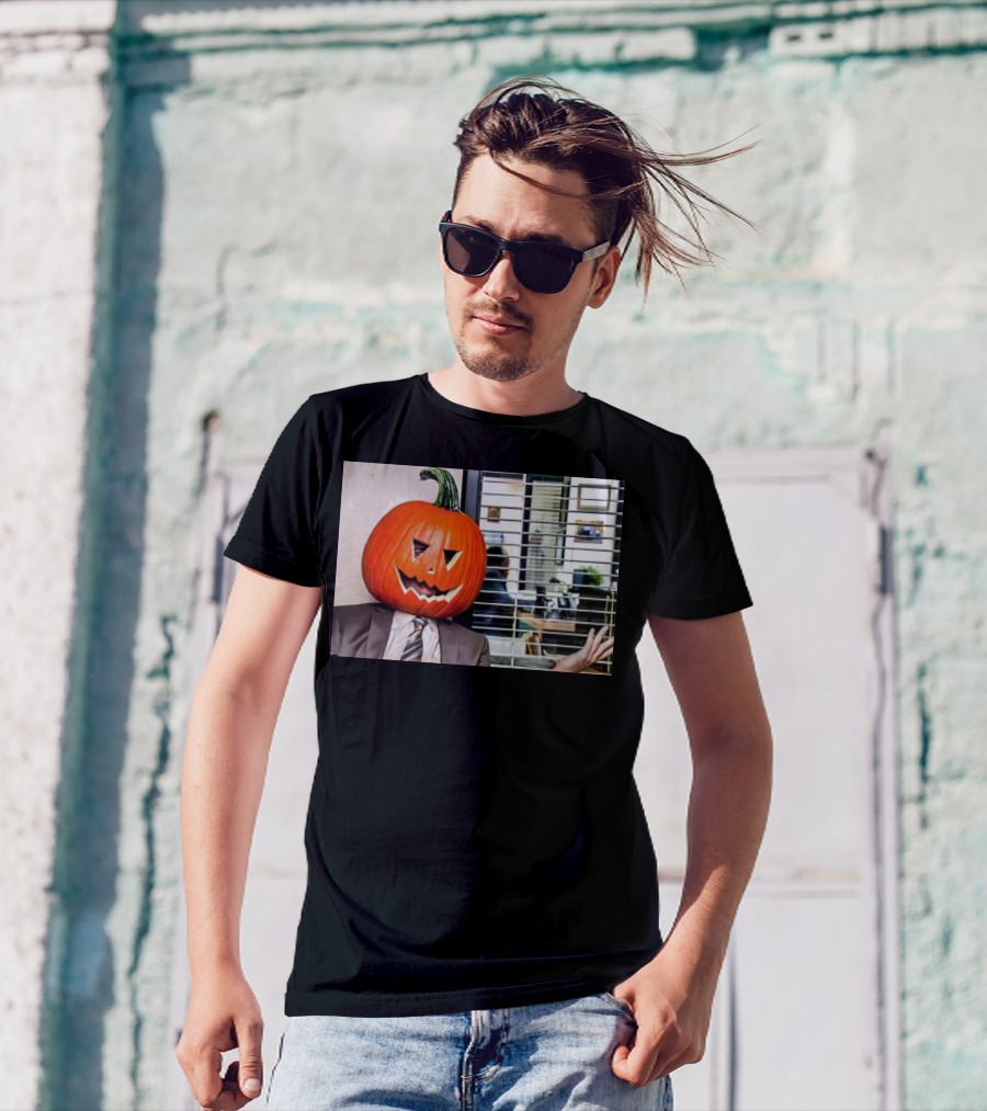 Dwight Schrute Pumpkin Head Halloween Office Scene T-Shirt