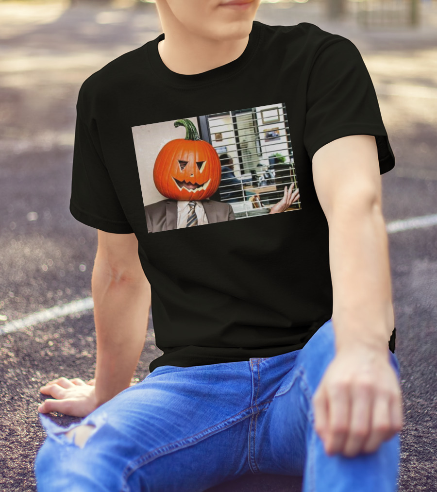 Dwight Schrute Pumpkin Head Halloween Office Scene T-Shirt