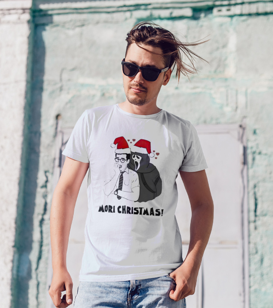 Ghostface Mori Christmas Santa Hats And Hearts T-Shirt