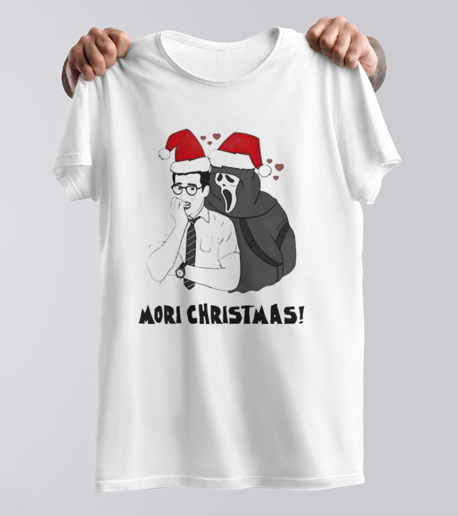 Ghostface Mori Christmas Santa Hats And Hearts T-Shirt