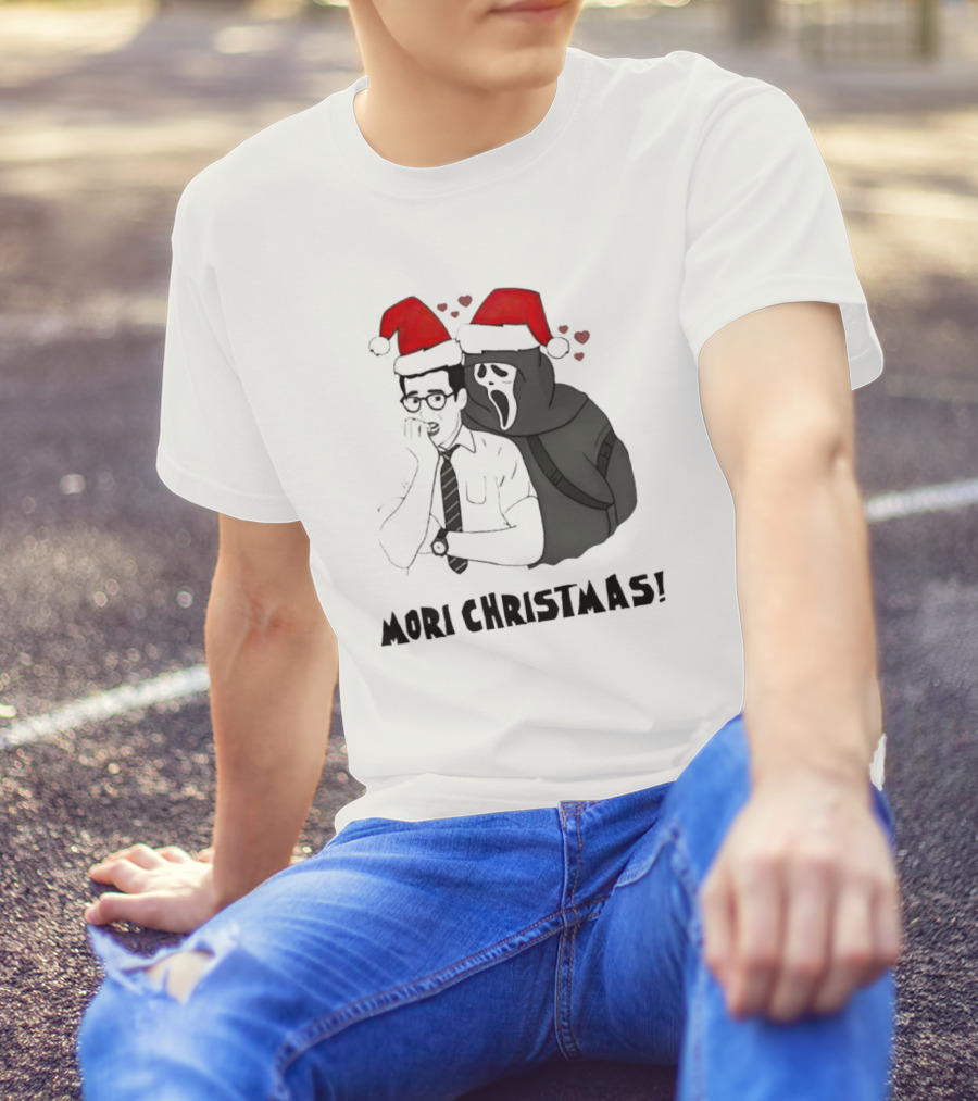 Ghostface Mori Christmas Santa Hats And Hearts T-Shirt