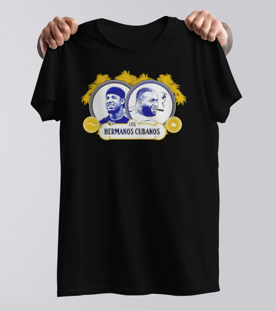 Los Hermanos Cubanos Cuban Baseball Brothers With Palm Trees And Texas T-Shirt