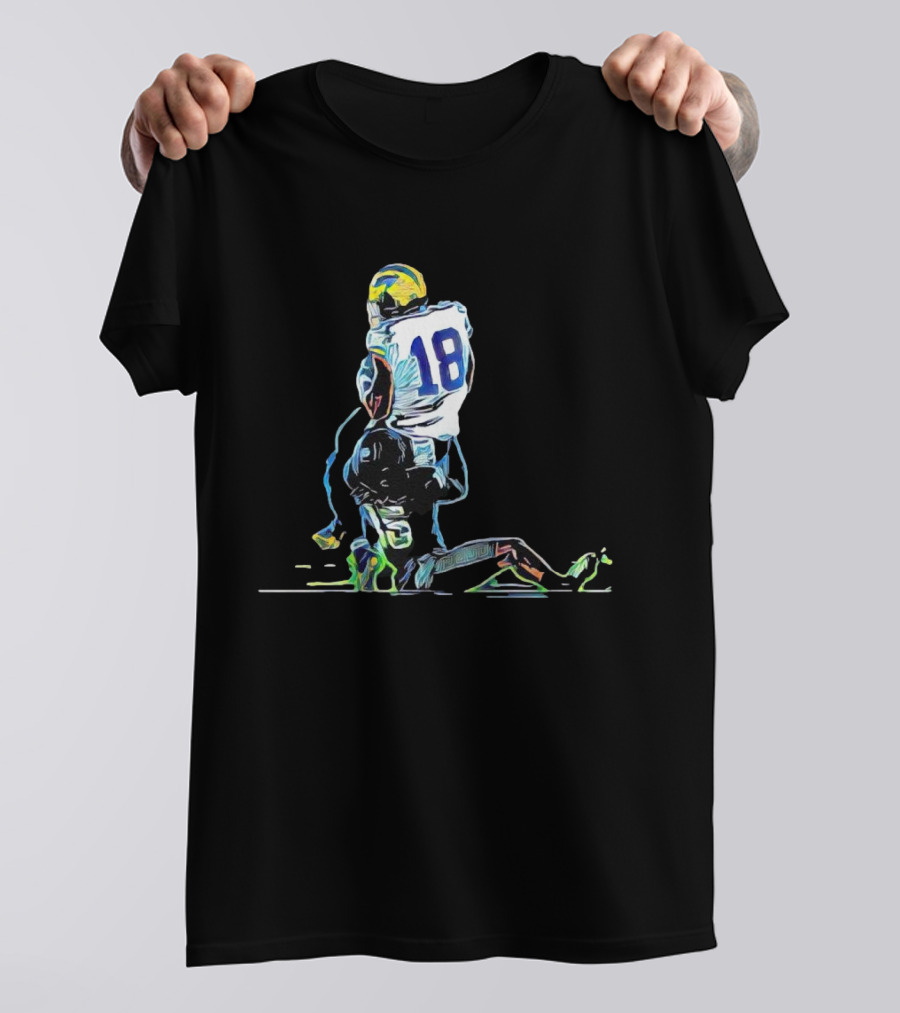Michigan Wolverines Colston Loveland 18 Neon Football Sketch T-Shirt