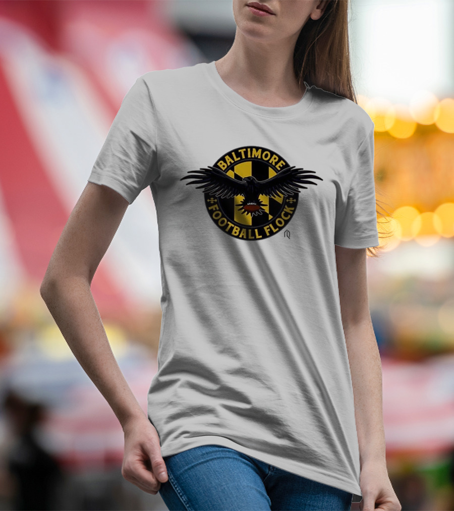 Baltimore Football Flock Raven Maryland Flag Crest T-Shirt