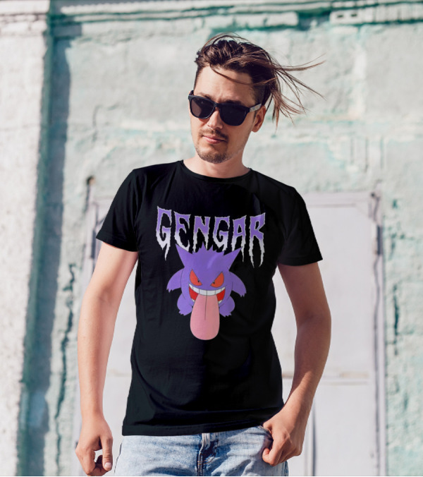 Pokemon Gengar Metal Typography Purple Monster T-Shirt