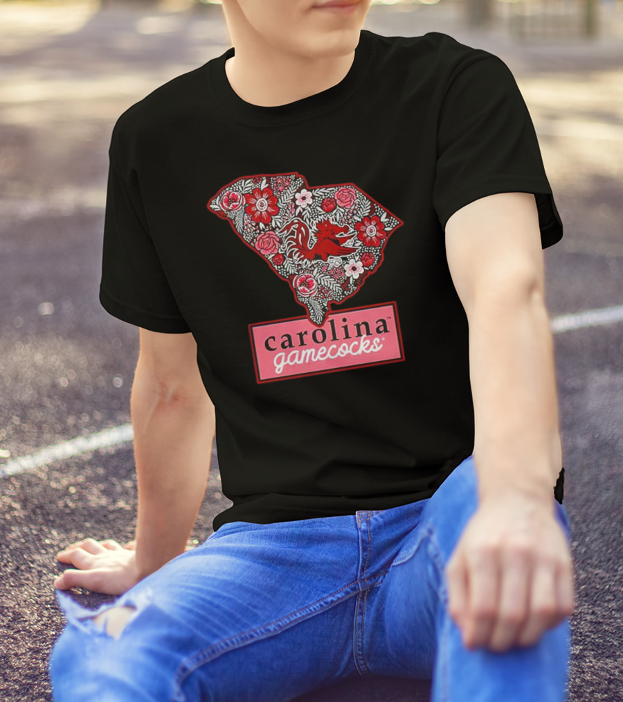 Carolina Gamecocks Floral South Carolina State Outline T-Shirt