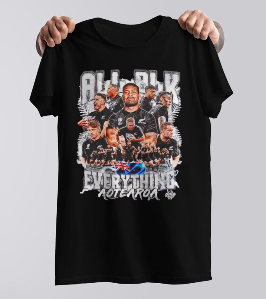 All Blk Everything AoteAroa Rugby Team Haka New Zealand Flag Ferns T-Shirt