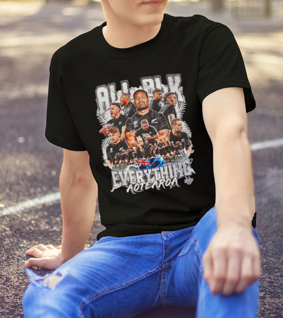 All Blk Everything AoteAroa Rugby Team Haka New Zealand Flag Ferns T-Shirt