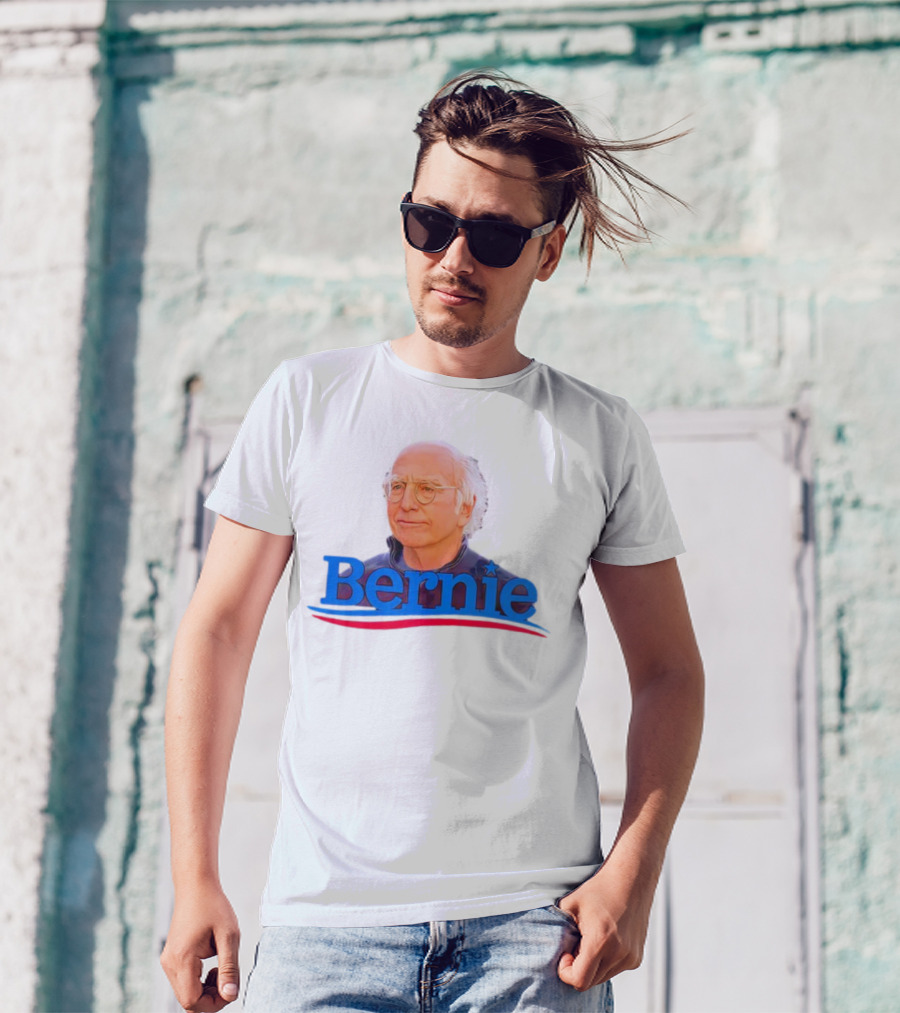 Bernie Larry David Parody With Blue Lettering And Red Stripe T-Shirt