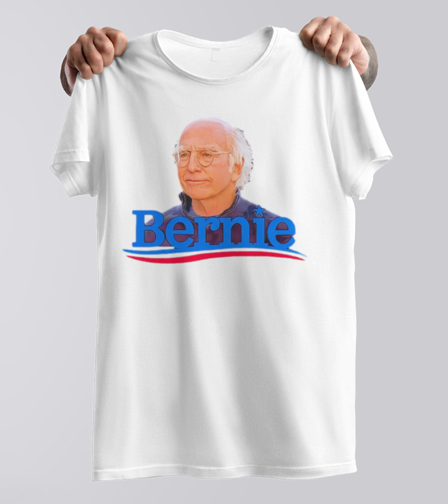 Bernie Larry David Parody With Blue Lettering And Red Stripe T-Shirt