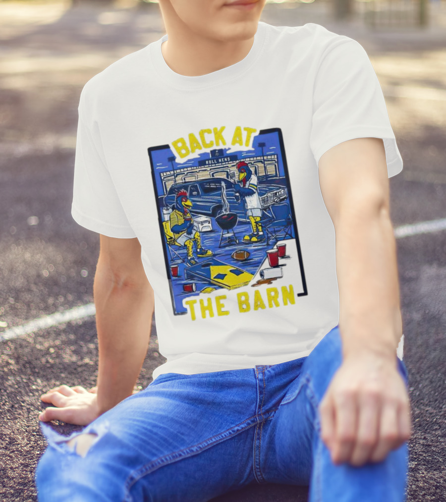 Back At The Barn Roll Hens Tailgate Scene With Cornhole And Grill T-Shirt