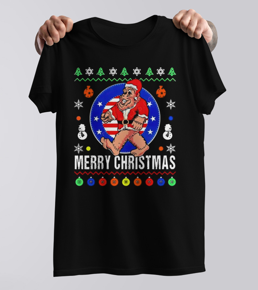 Merry Christmas Bigfoot Santa Claus Festive Holiday T-Shirt