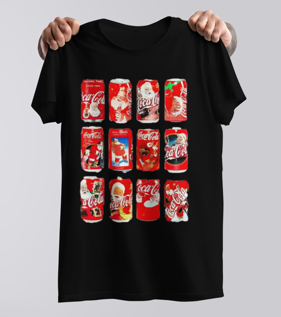 Coca Cola Santa Claus Cans Collection Vintage Holiday T-Shirt