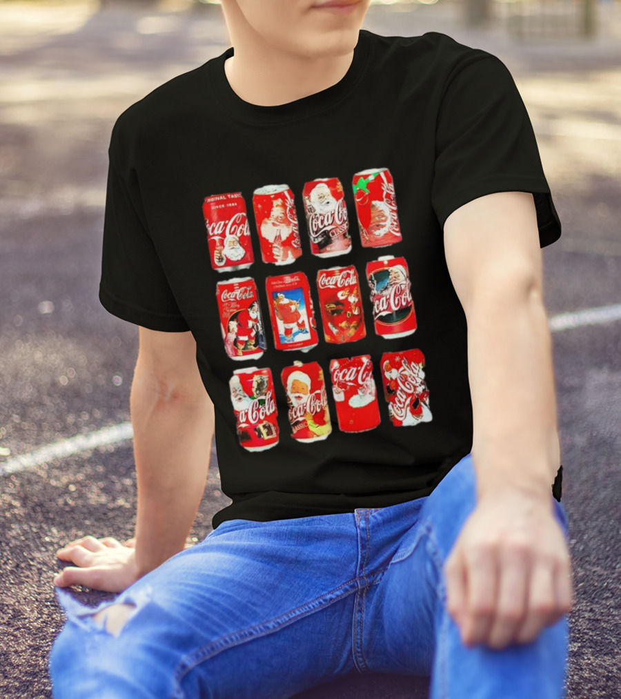 Coca Cola Santa Claus Cans Collection Vintage Holiday T-Shirt