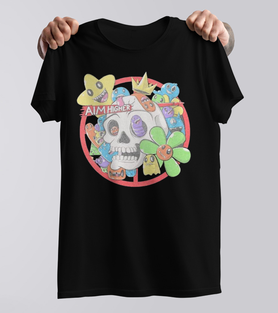 Friends N Monsters Aim Higher Cotton Candy Skull Star Flower T-Shirt