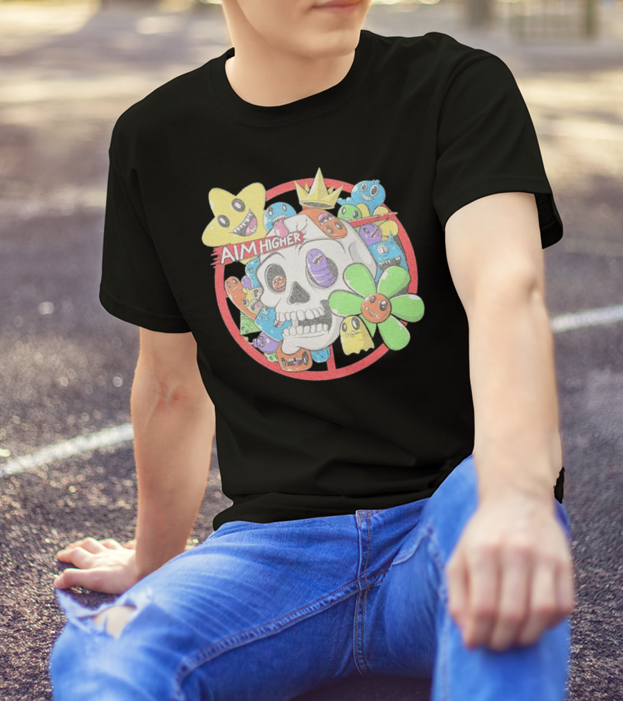 Friends N Monsters Aim Higher Cotton Candy Skull Star Flower T-Shirt