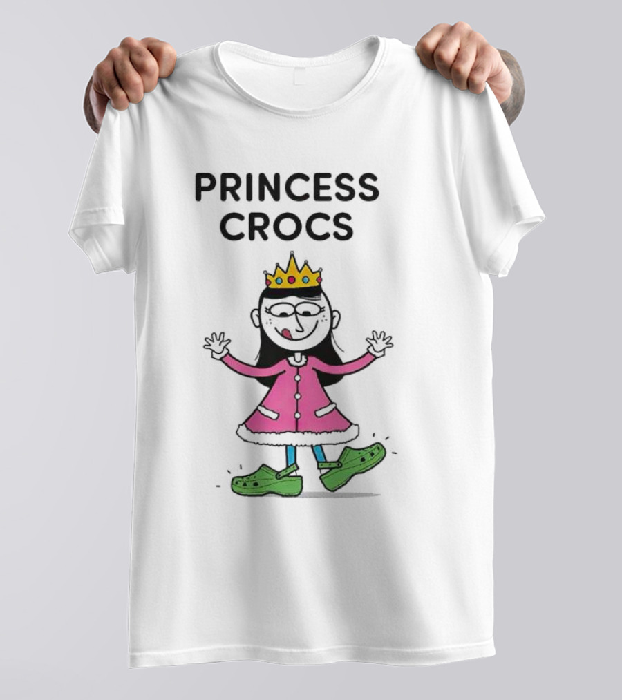 Princess Crocs Crowned Girl In Pink Dress With Green Shoes T-Shirt
