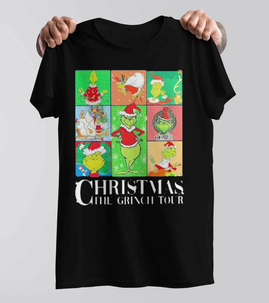 Christmas The Grinch Tour Santa Hat Emojis And Festive Scenes T-Shirt