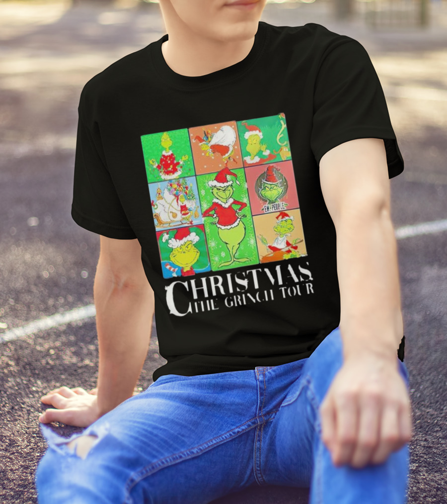 Christmas The Grinch Tour Santa Hat Emojis And Festive Scenes T-Shirt