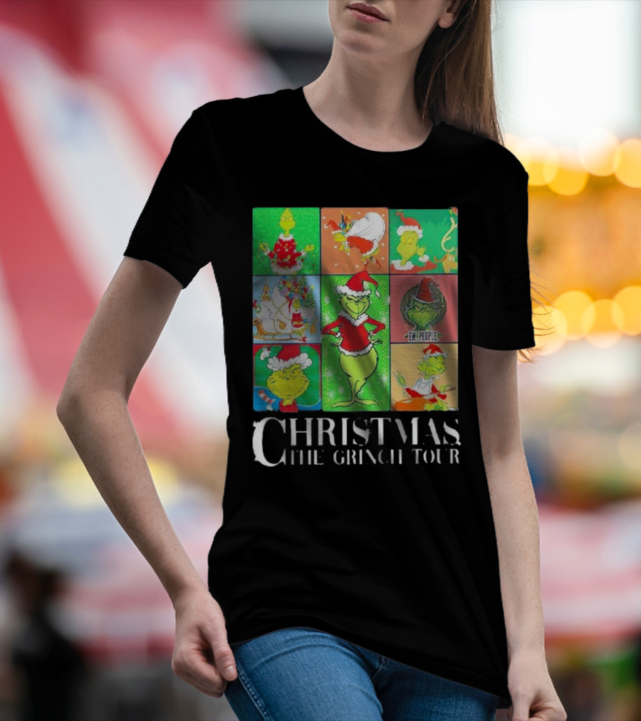 Christmas The Grinch Tour Santa Hat Emojis And Festive Scenes T-Shirt