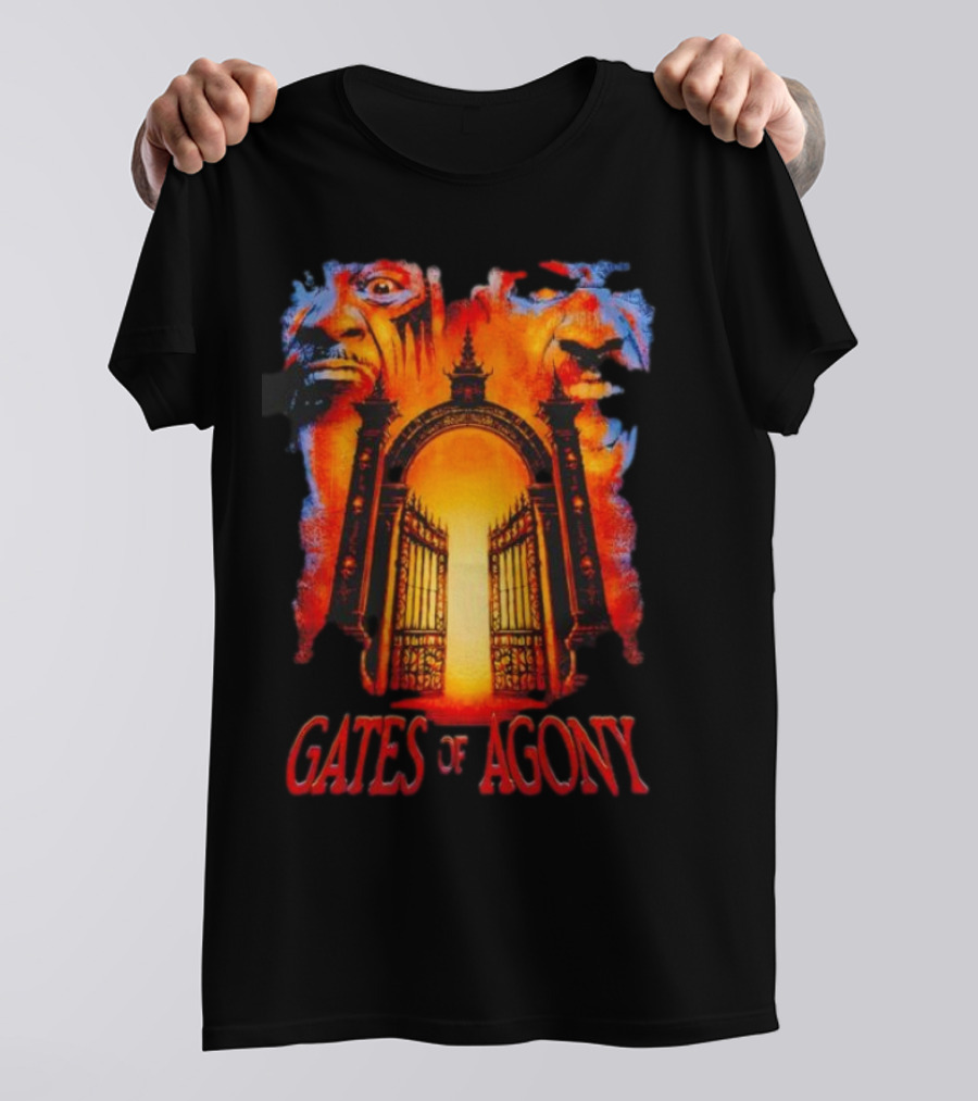 Gates Of Agony Open The Gates With Horror Faces And Fiery Entrance T-Shirt