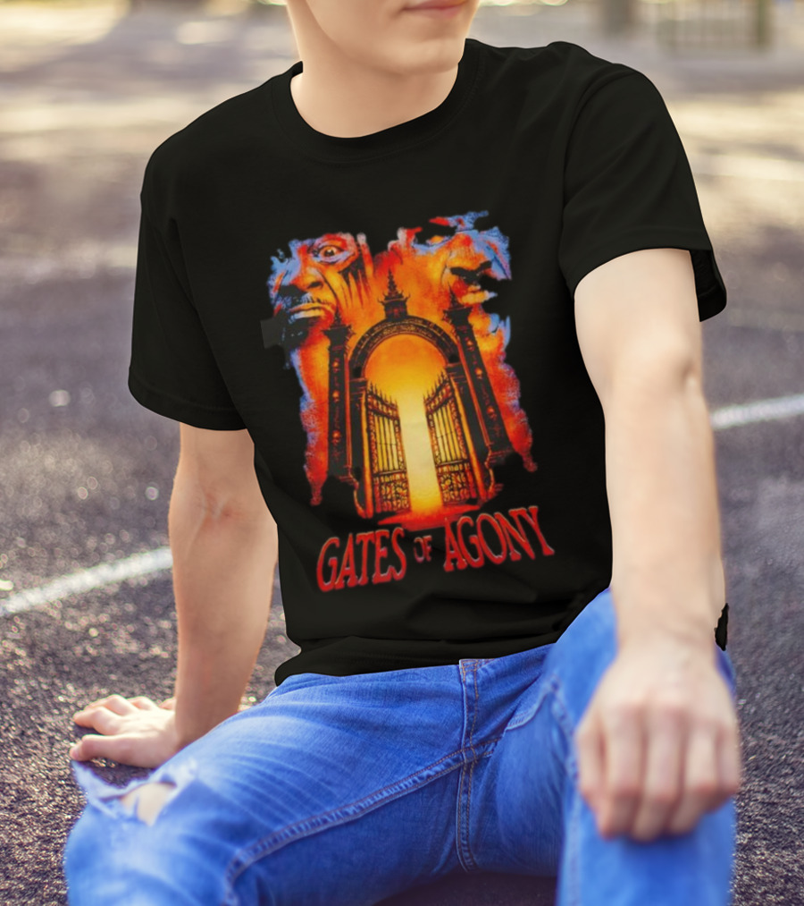 Gates Of Agony Open The Gates With Horror Faces And Fiery Entrance T-Shirt