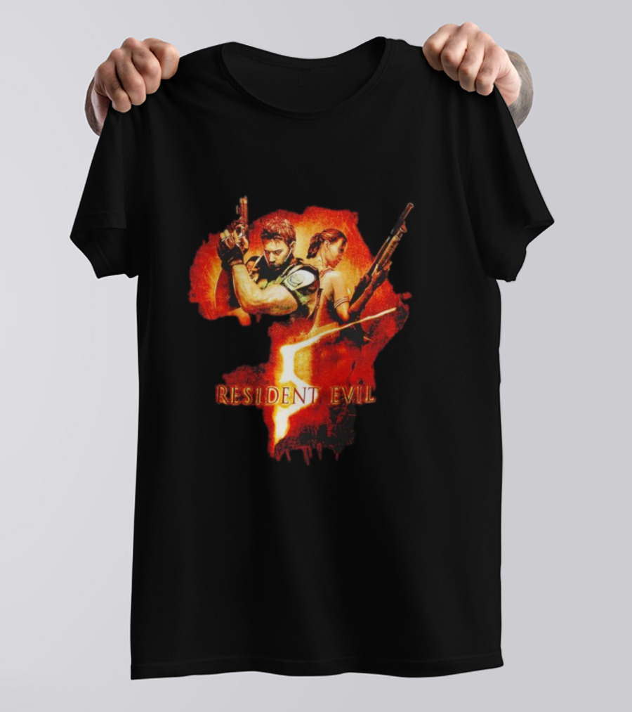 Resident Evil Chris Redfield Sheva Alomar 5 Vintage Africa Map T-Shirt