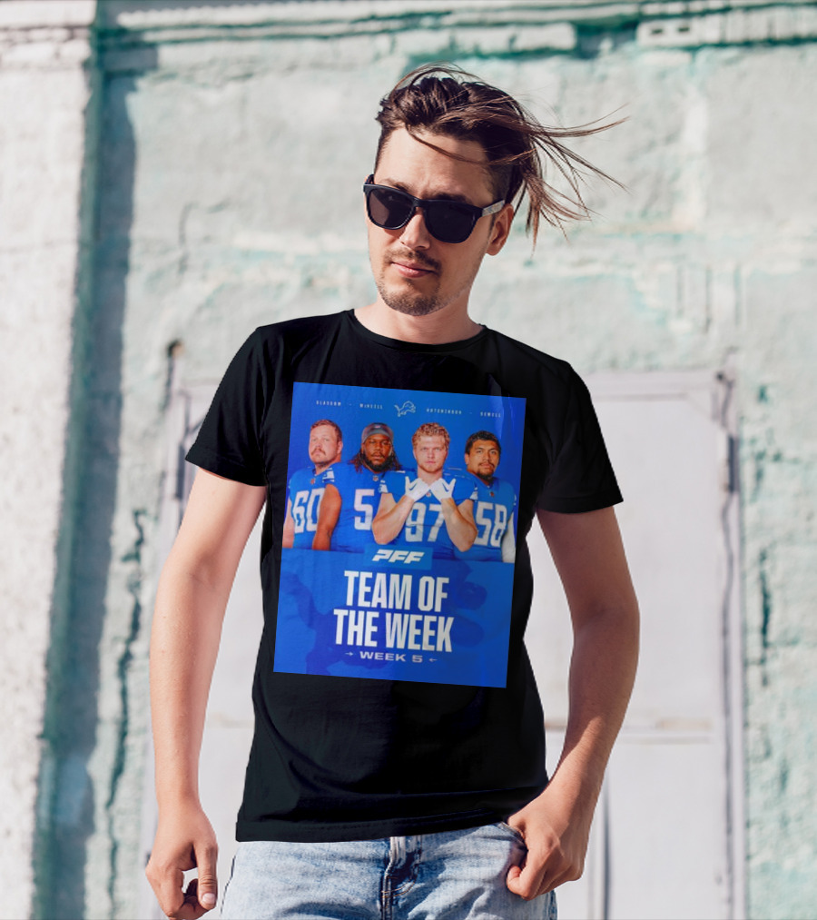 PFF Detroit Lions Glasgow McNeill Hutchinson Sewell Team Of The Week Week 5 T-Shirt