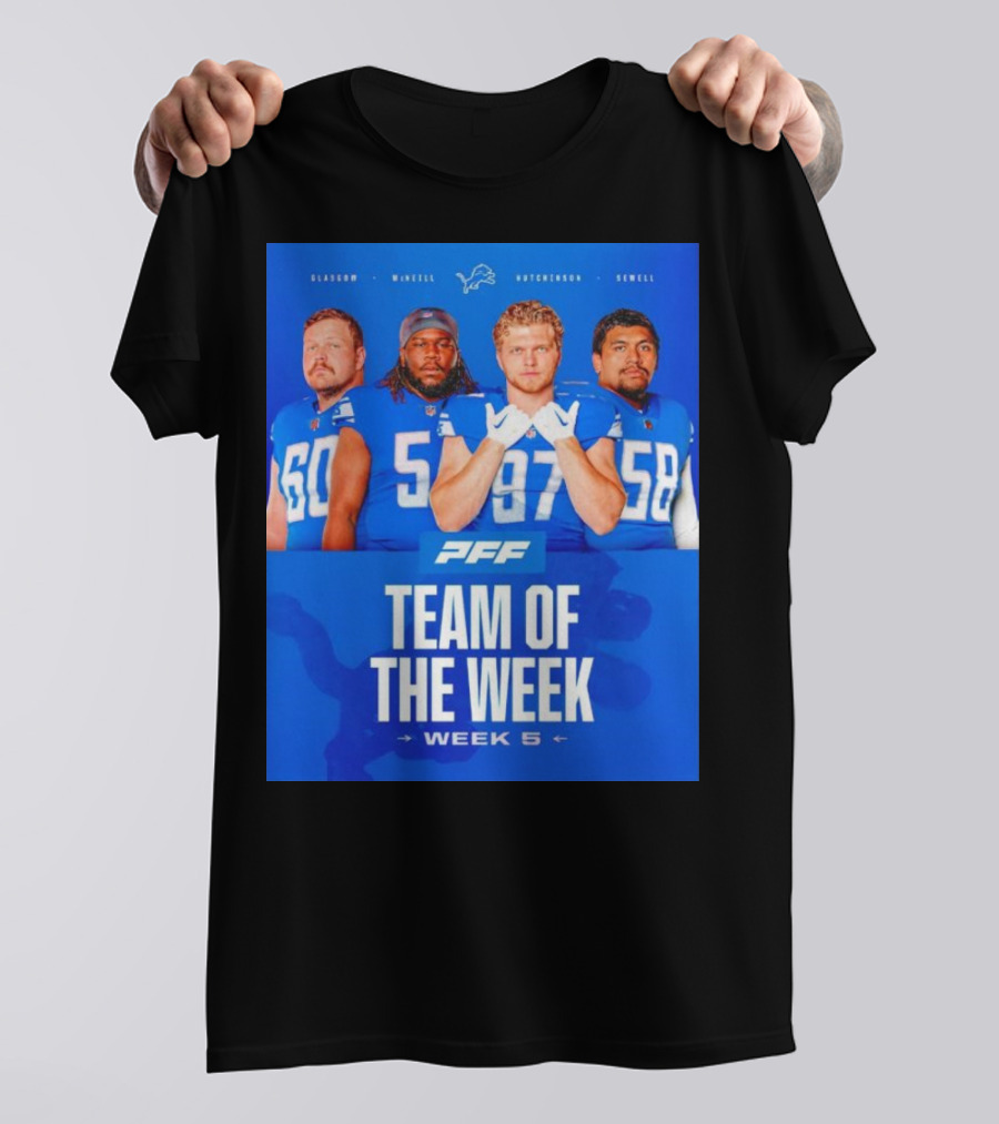PFF Detroit Lions Glasgow McNeill Hutchinson Sewell Team Of The Week Week 5 T-Shirt