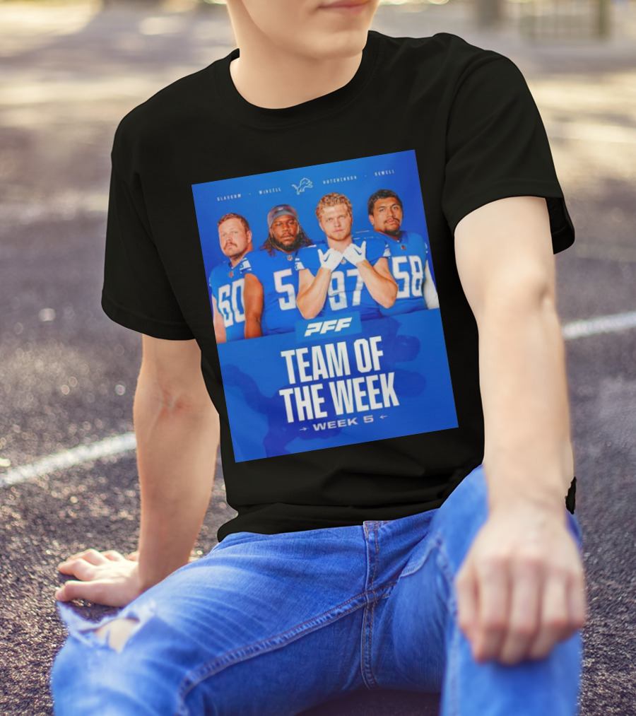 PFF Detroit Lions Glasgow McNeill Hutchinson Sewell Team Of The Week Week 5 T-Shirt