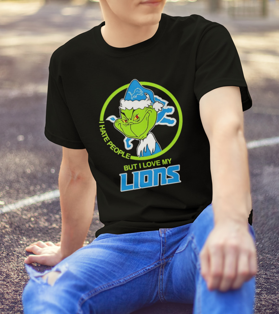 Grinch I Hate People But I Love My Detroit Lions T-Shirt