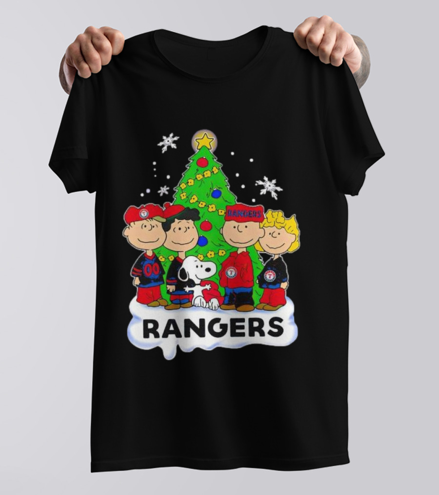Peanuts Snoopy Christmas Tree Texas Rangers Winter Holiday T-Shirt